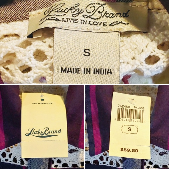 Lucky Brand | Lace Yoke Button-Down Blouse | S - Picture 6 of 8